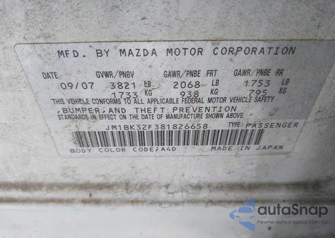 2008 Mazda Mazda3 I from USA, damaged, VIN JM1BK32F381826658